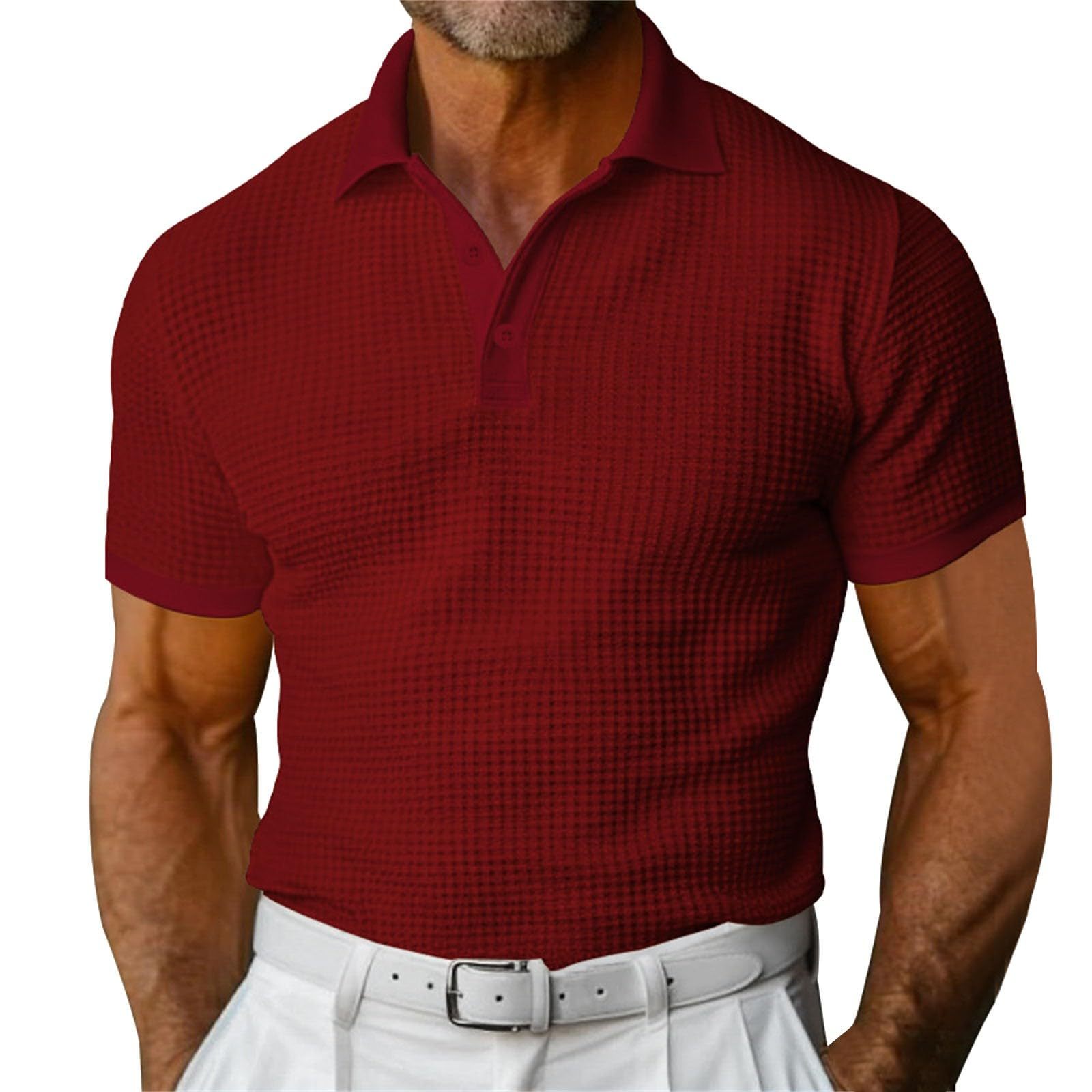 Waffle Short Sleeve Polo Shirt Men's Fashion - Image 6