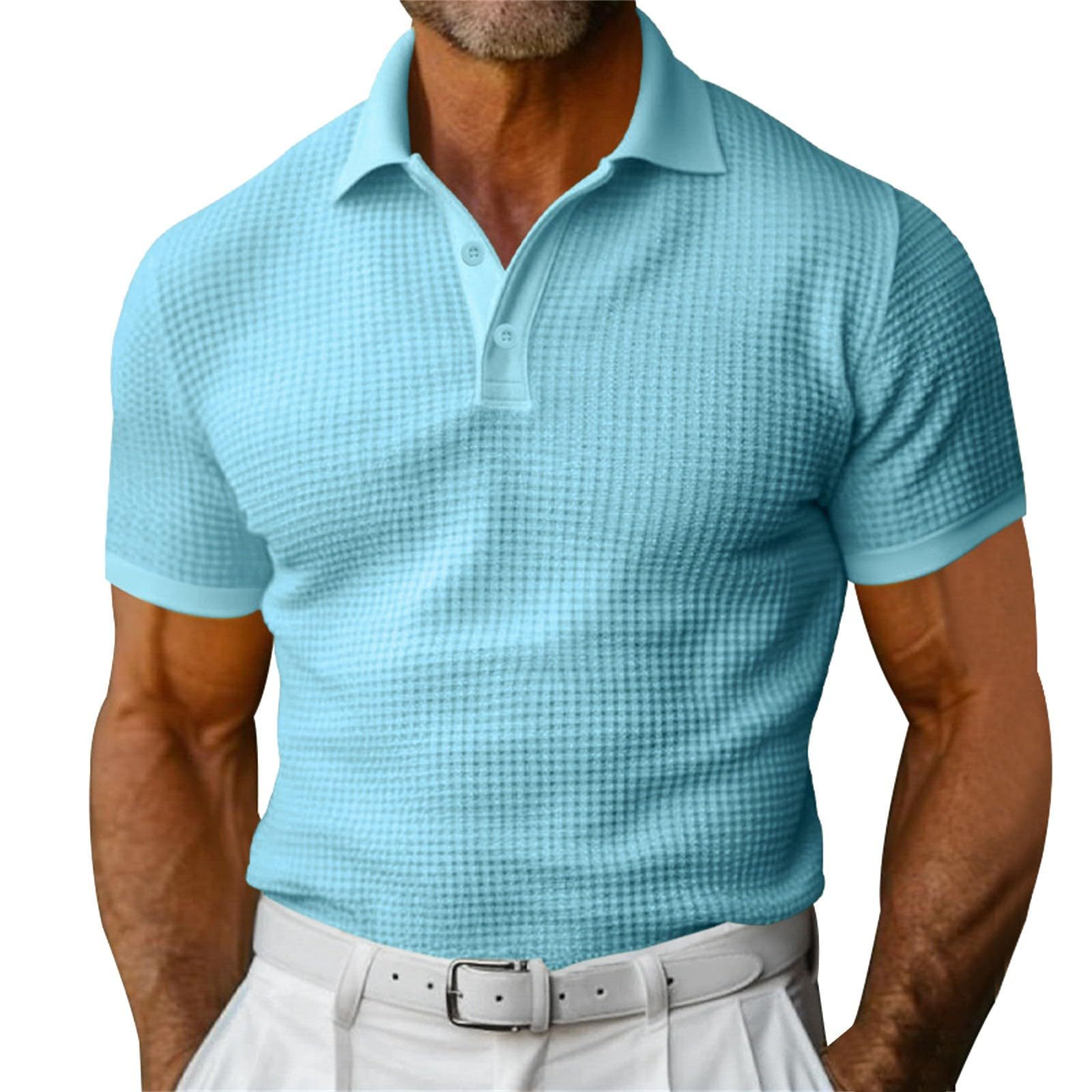 Waffle Short Sleeve Polo Shirt Men's Fashion - Image 5