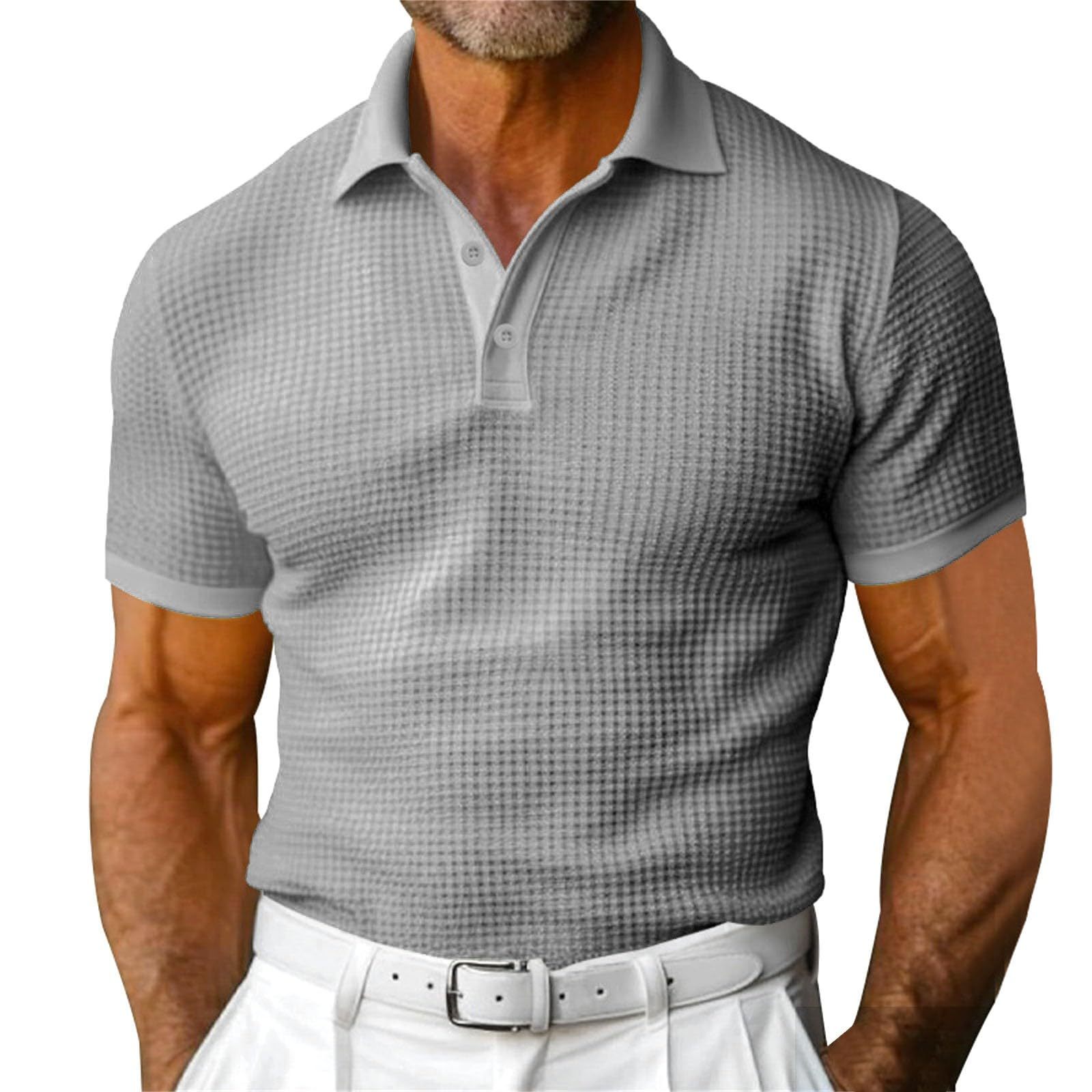 Waffle Short Sleeve Polo Shirt Men's Fashion - Image 7