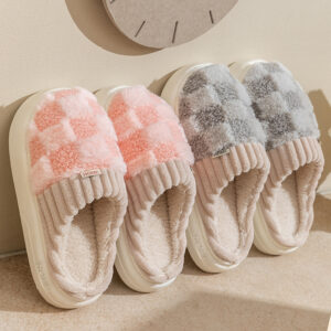Soft Plaid Plush Slippers for Women