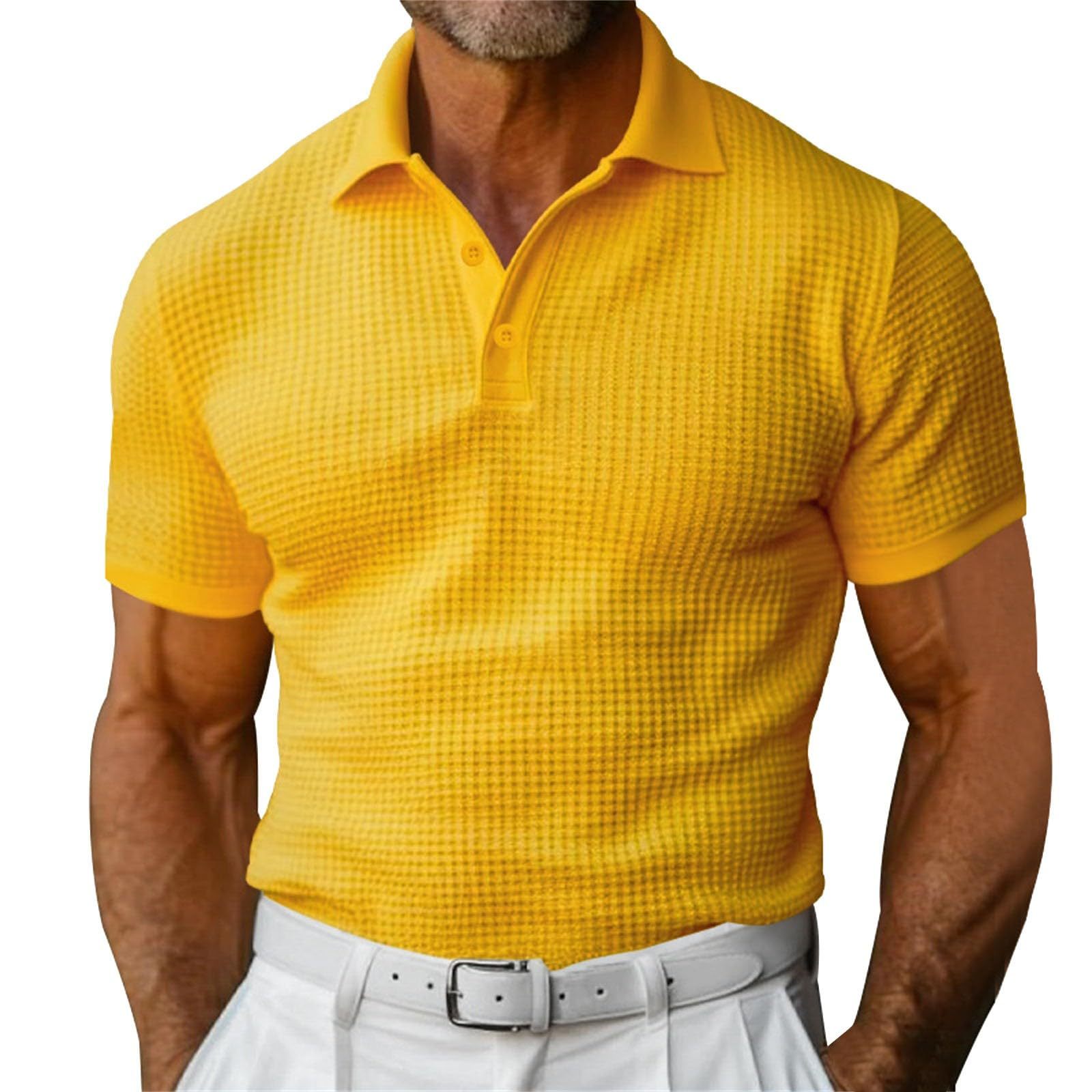 Waffle Short Sleeve Polo Shirt Men's Fashion - Image 2
