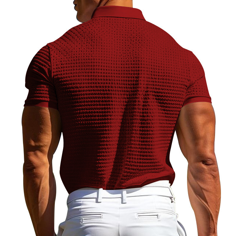 Waffle Short Sleeve Polo Shirt Men's Fashion - Image 9