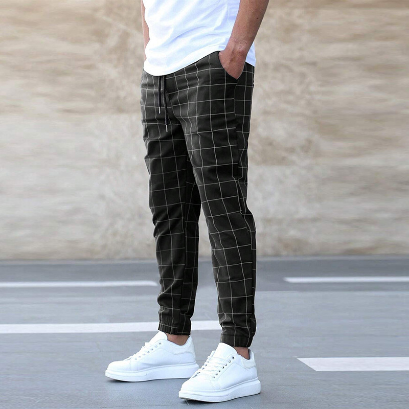 Fashion Plaid Print Pants Casual Drawstring Trousers Men's Clothing - Image 2