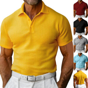 Waffle Short Sleeve Polo Shirt Men's Fashion