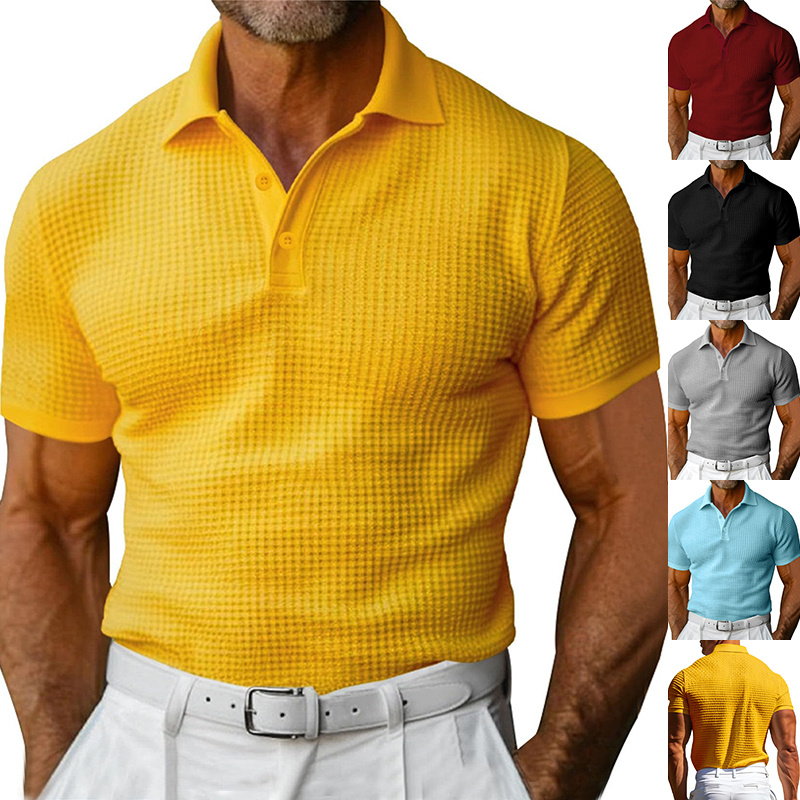 Waffle Short Sleeve Polo Shirt Men's Fashion