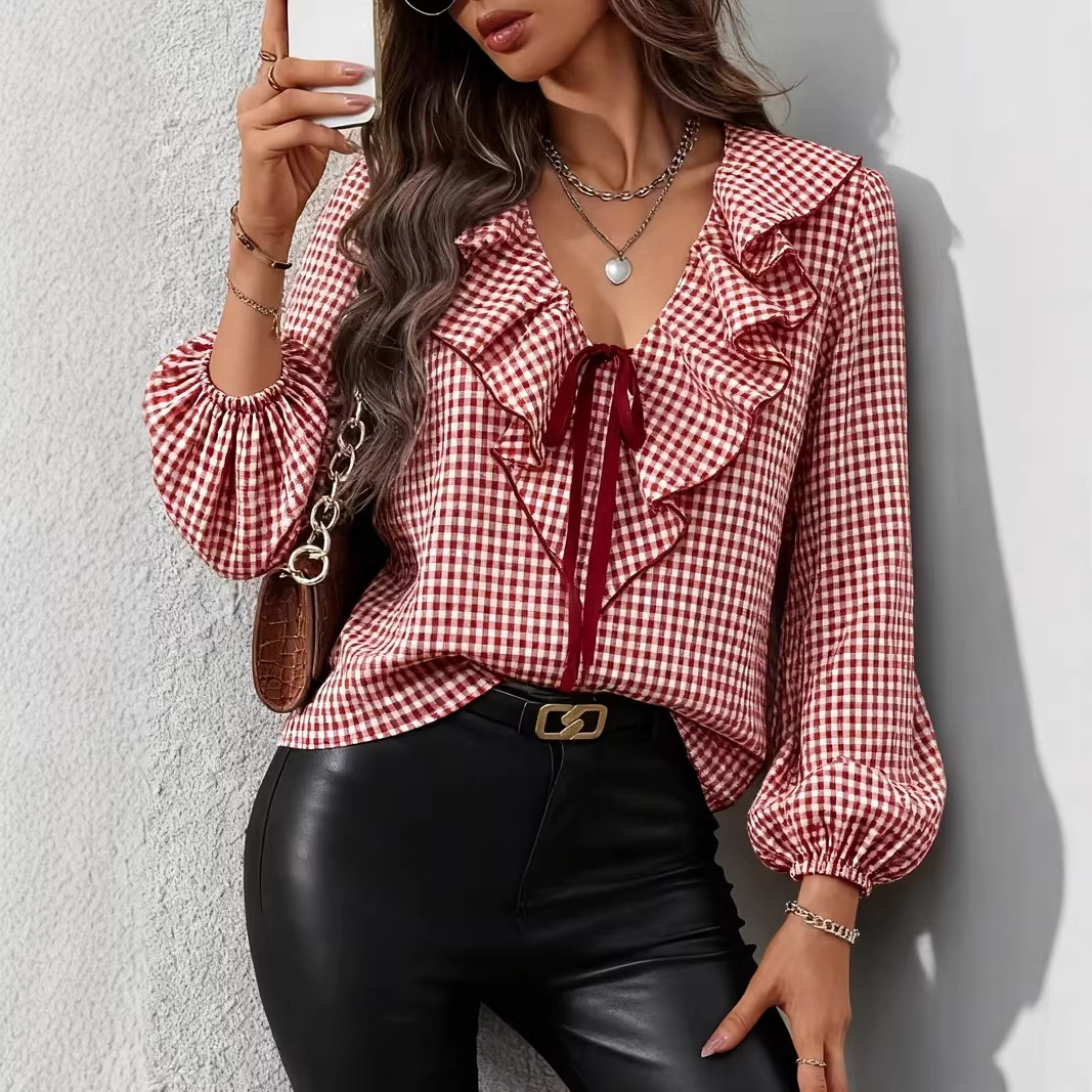 Fashionable Casual Small-Plaid Layered Shirt