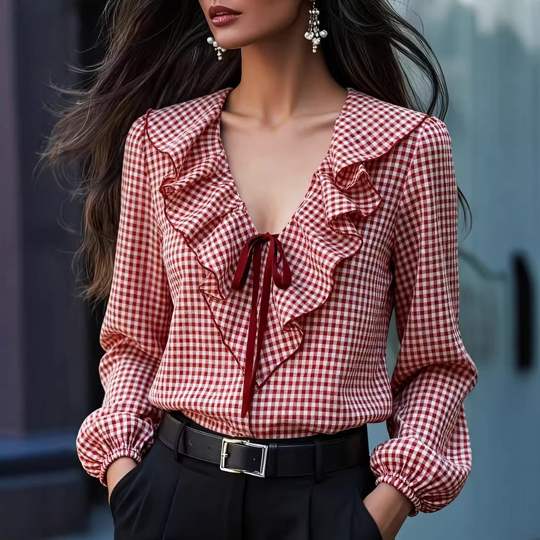 Fashionable Casual Small-Plaid Layered Shirt - Image 4