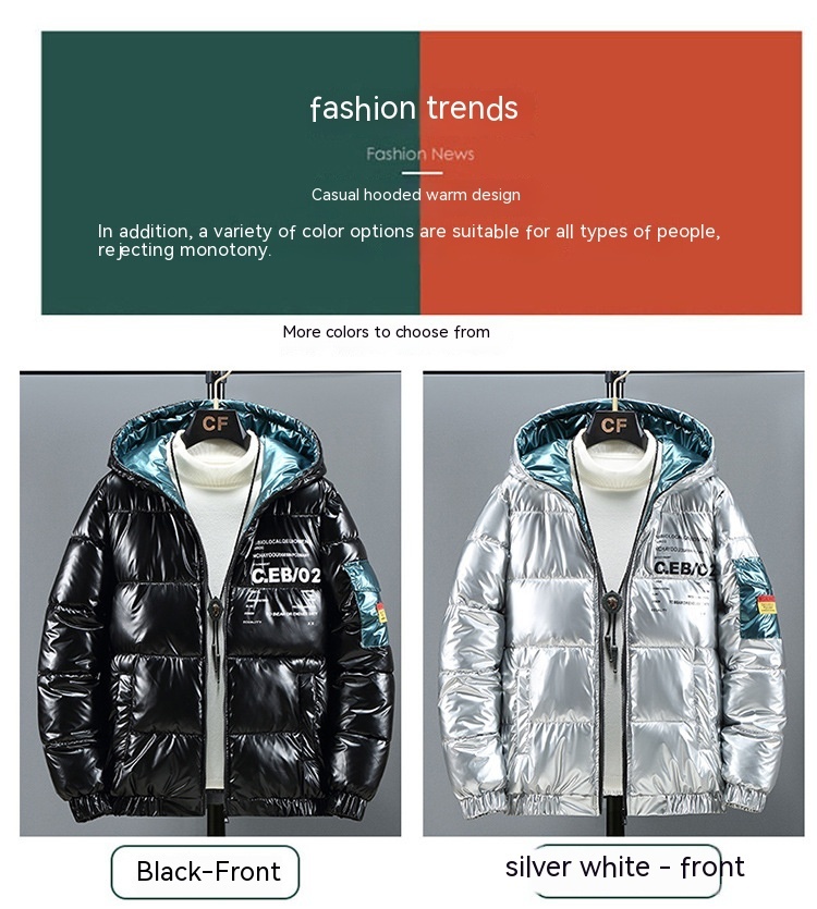 Winter Down Thick Bright Leather Cotton-padded Jacket - Image 4