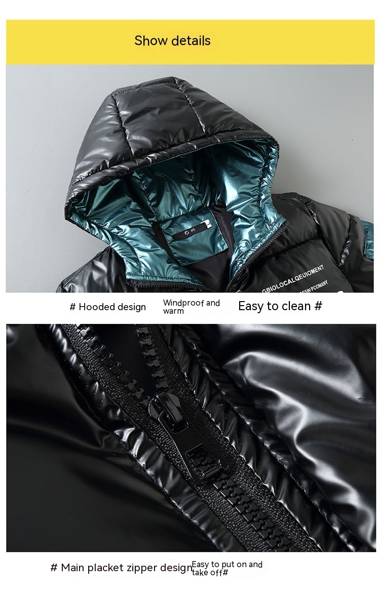 Winter Down Thick Bright Leather Cotton-padded Jacket - Image 3