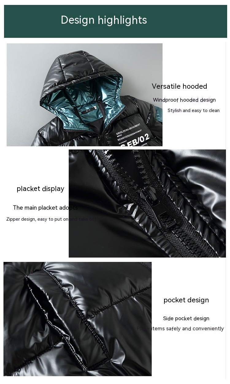 Winter Down Thick Bright Leather Cotton-padded Jacket - Image 2