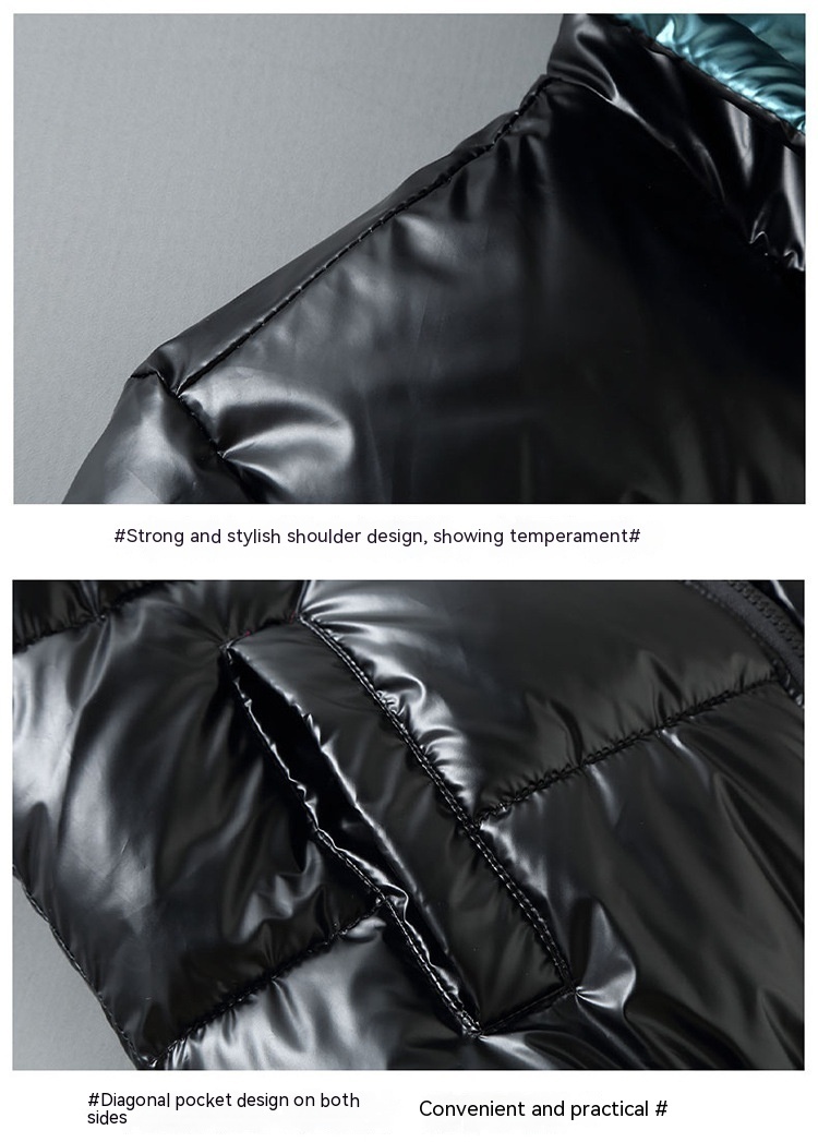 Winter Down Thick Bright Leather Cotton-padded Jacket - Image 5